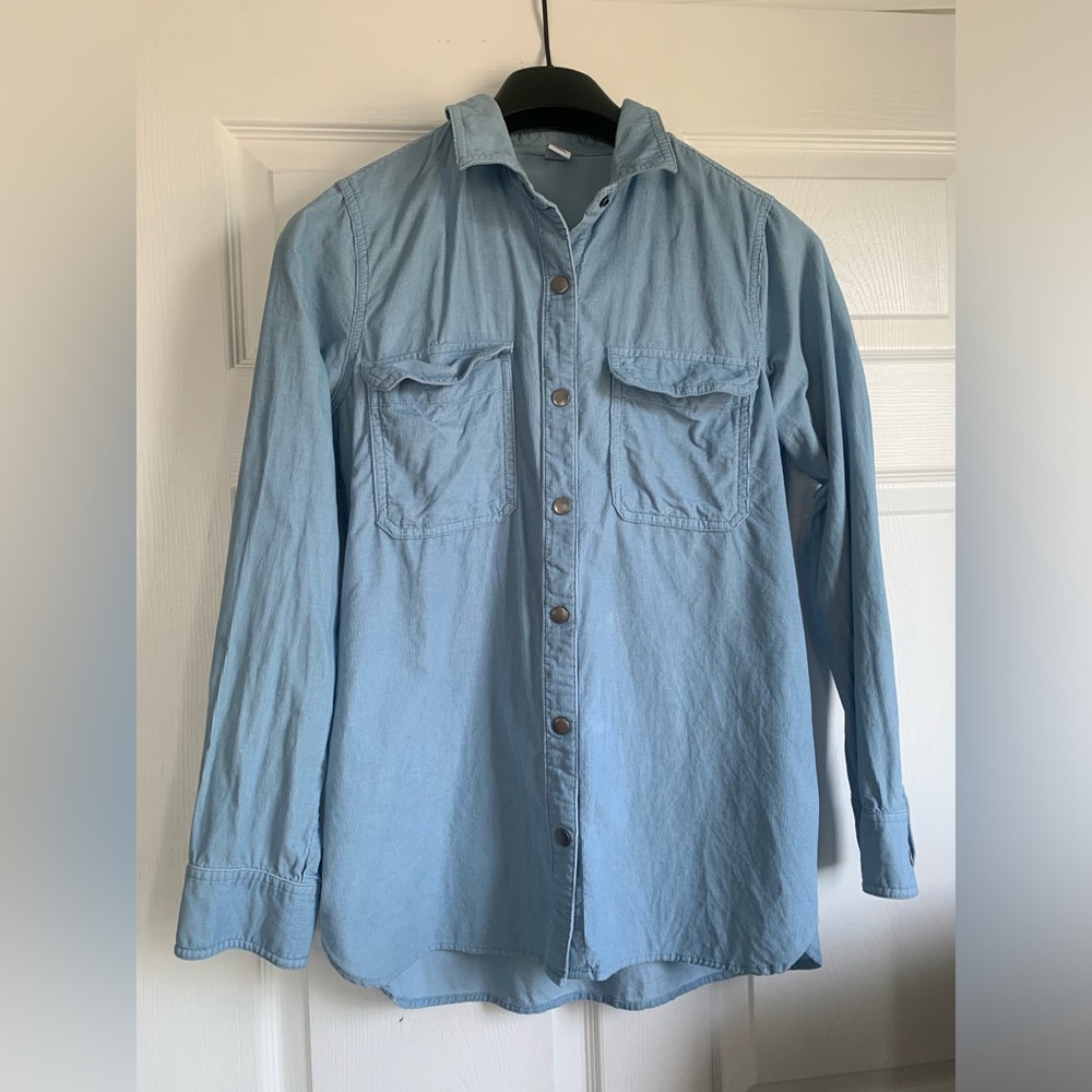 Old Navy Men’s Light Blue Denim-Look Shirt Size M Long Sleeve Workwear Style